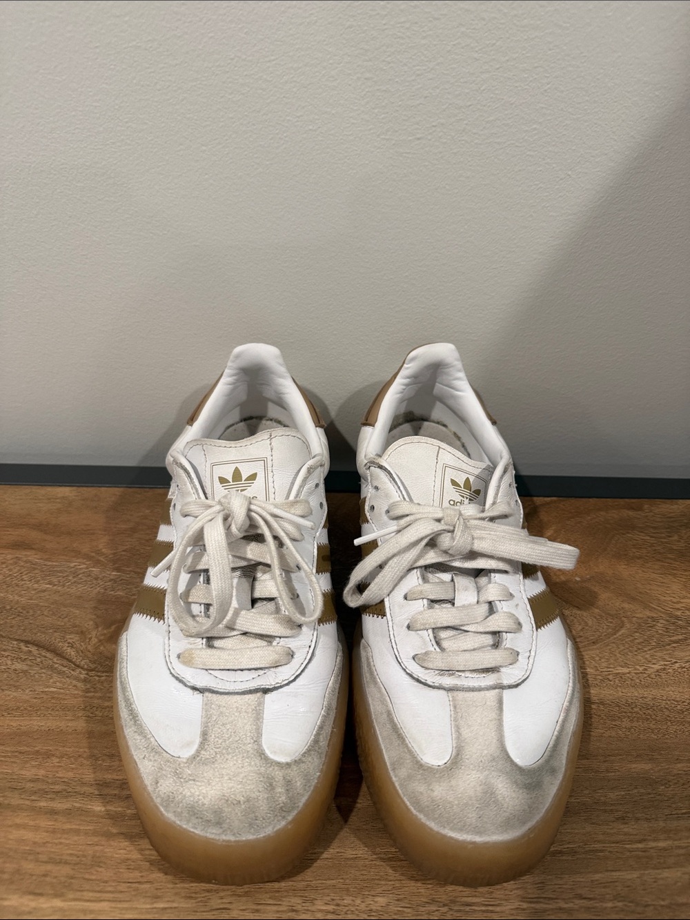 adidas White and Tan Classic Low-Top Sneakers